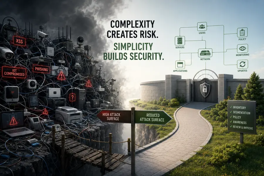 High attack surface versus reduced attack surface — complexity vs simplicity in security