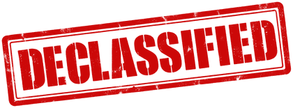 A red DECLASSIFIED rubber stamp